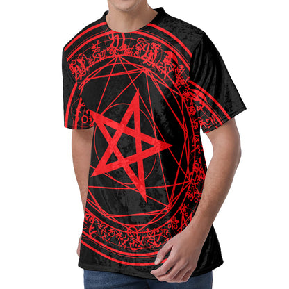 Magic Pentagram Symbol Print Men's Velvet T-Shirt
