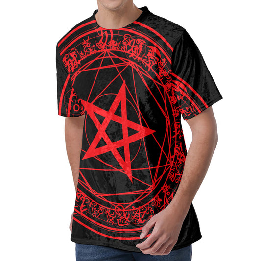 Magic Pentagram Symbol Print Men's Velvet T-Shirt