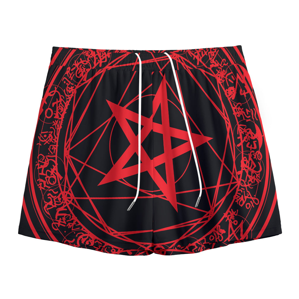 Magic Pentagram Symbol Print Mesh Shorts