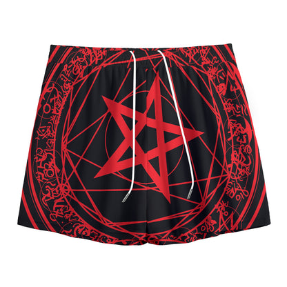 Magic Pentagram Symbol Print Mesh Shorts