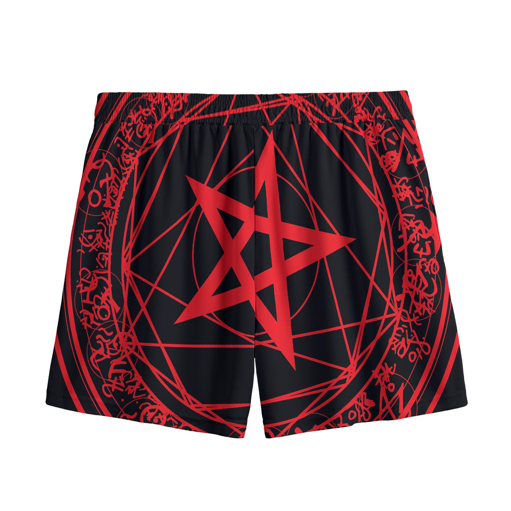 Magic Pentagram Symbol Print Mesh Shorts