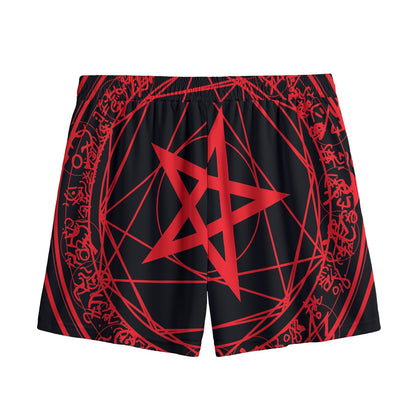 Magic Pentagram Symbol Print Mesh Shorts