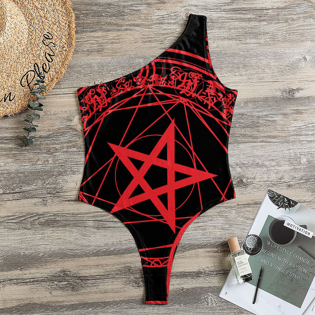 Magic Pentagram Symbol Print One Shoulder Bodysuit