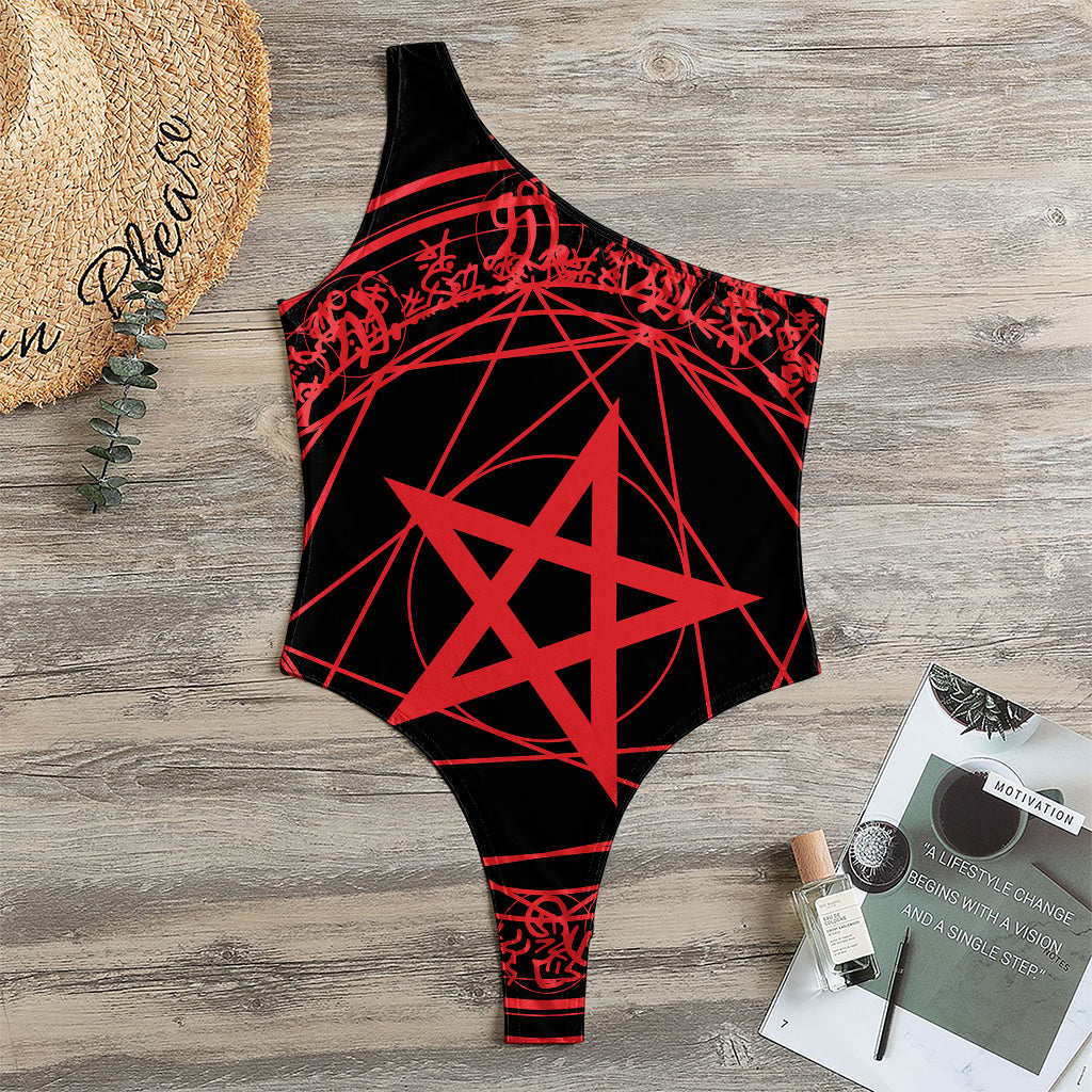 Magic Pentagram Symbol Print One Shoulder Bodysuit