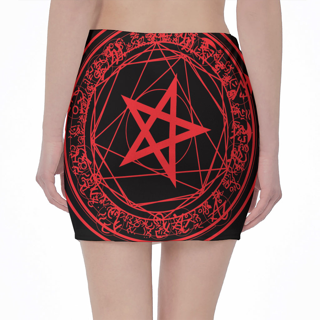 Magic Pentagram Symbol Print Pencil Mini Skirt