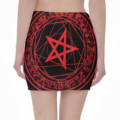 Magic Pentagram Symbol Print Pencil Mini Skirt