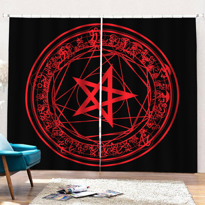 Magic Pentagram Symbol Print Pencil Pleat Curtains