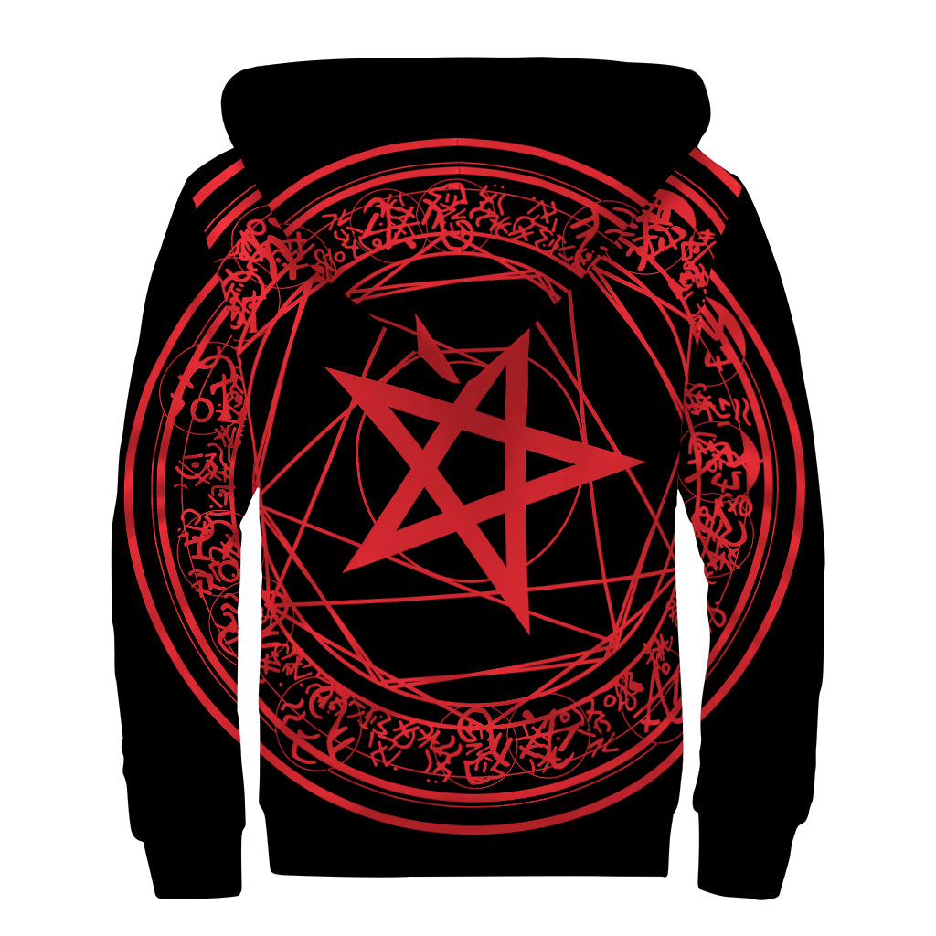 Magic Pentagram Symbol Print Sherpa Lined Zip Up Hoodie