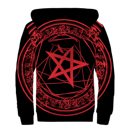 Magic Pentagram Symbol Print Sherpa Lined Zip Up Hoodie