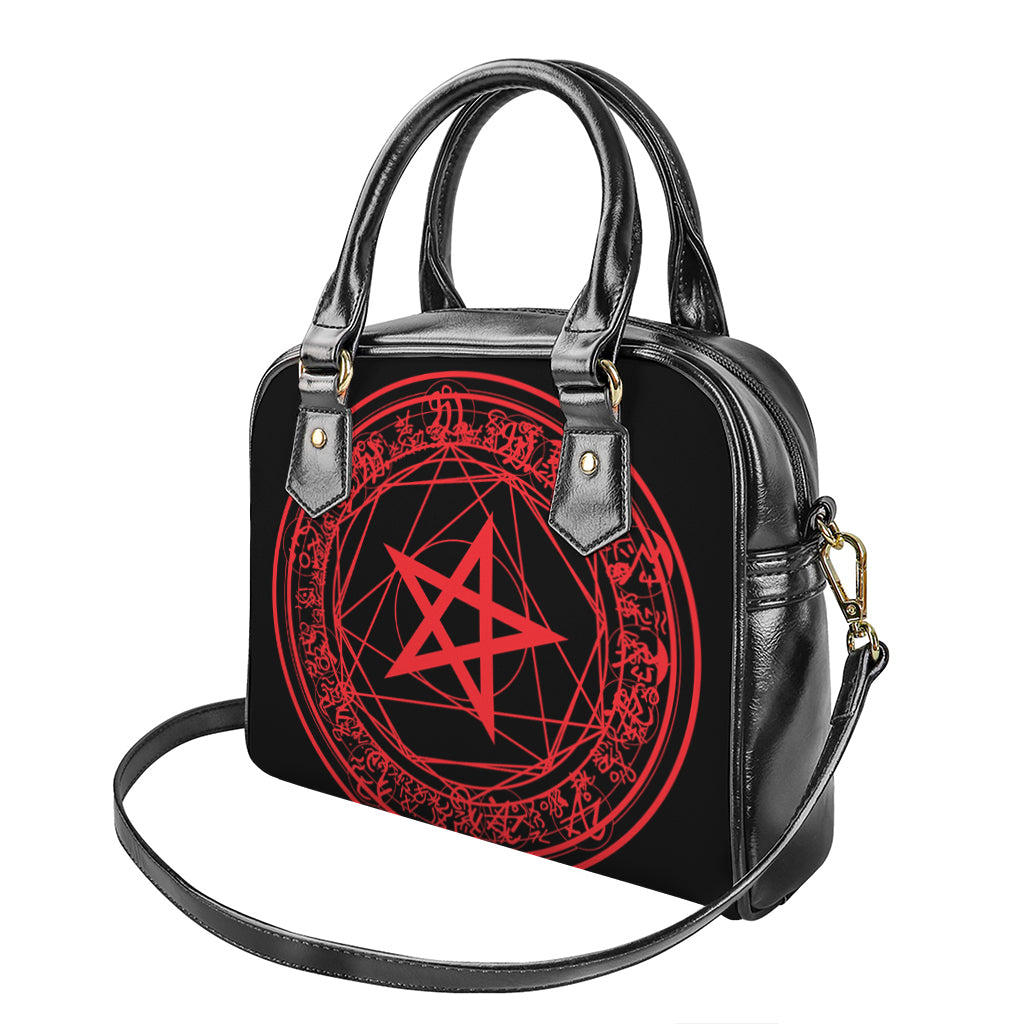 Magic Pentagram Symbol Print Shoulder Handbag