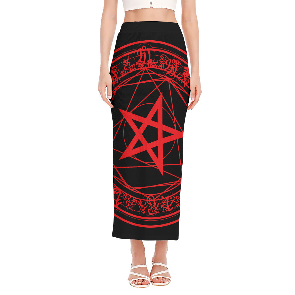 Magic Pentagram Symbol Print Side Slit Maxi Skirt