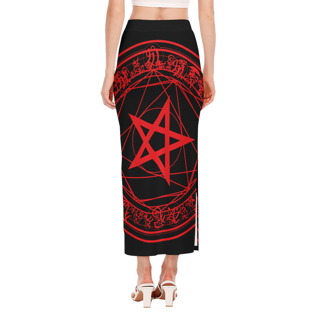 Magic Pentagram Symbol Print Side Slit Maxi Skirt
