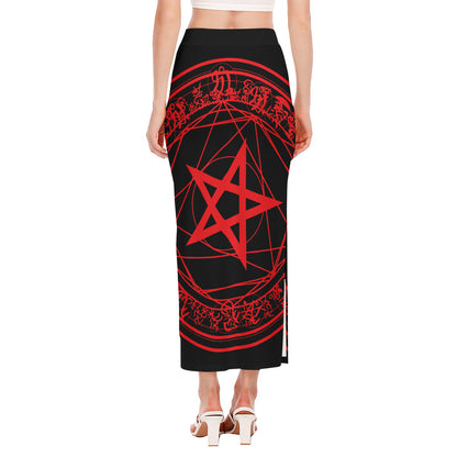 Magic Pentagram Symbol Print Side Slit Maxi Skirt