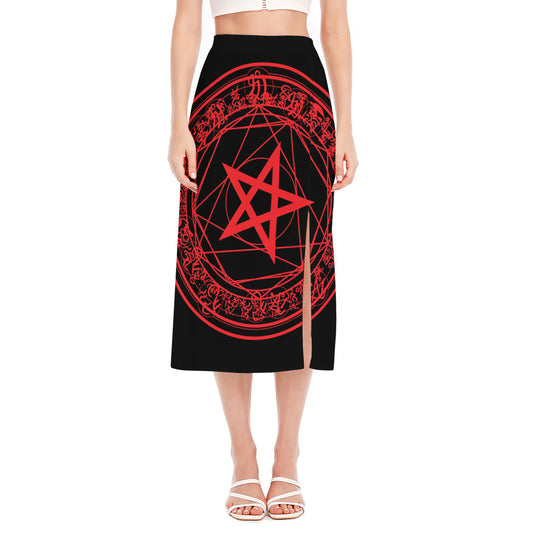 Magic Pentagram Symbol Print Side Slit Midi Skirt