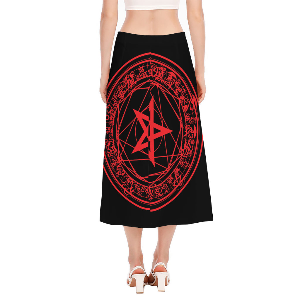 Magic Pentagram Symbol Print Side Slit Midi Skirt