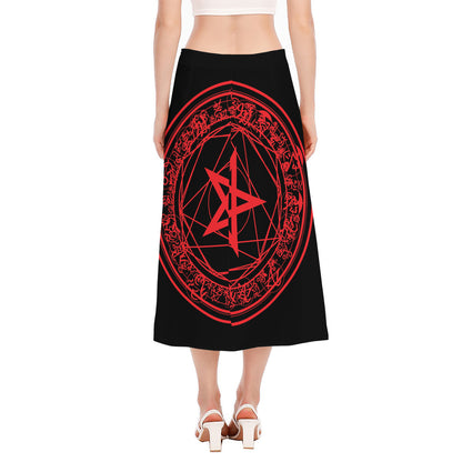 Magic Pentagram Symbol Print Side Slit Midi Skirt