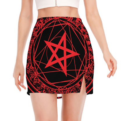 Magic Pentagram Symbol Print Side Slit Mini Skirt