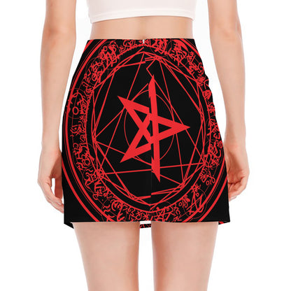 Magic Pentagram Symbol Print Side Slit Mini Skirt