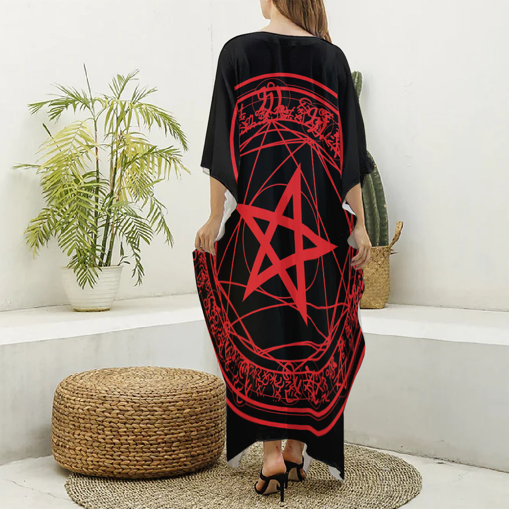 Magic Pentagram Symbol Print Silk V-Neck Kaftan Dress