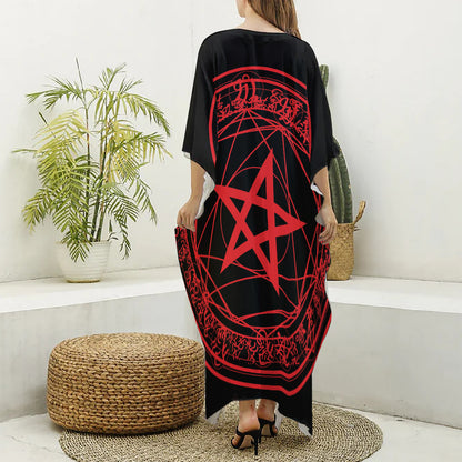 Magic Pentagram Symbol Print Silk V-Neck Kaftan Dress
