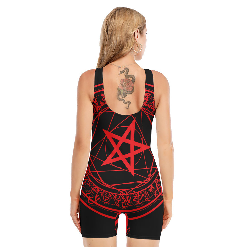 Magic Pentagram Symbol Print Sleeveless One Piece Swimsuit