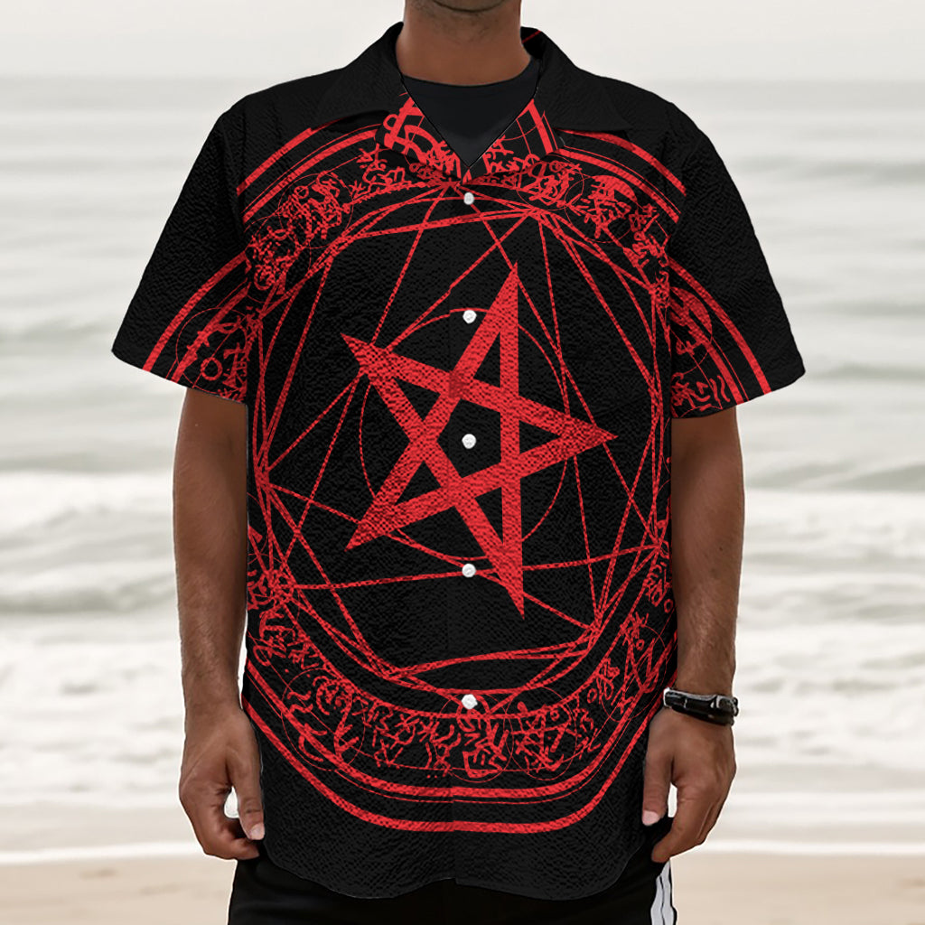 Magic Pentagram Symbol Print Textured Short Sleeve Shirt