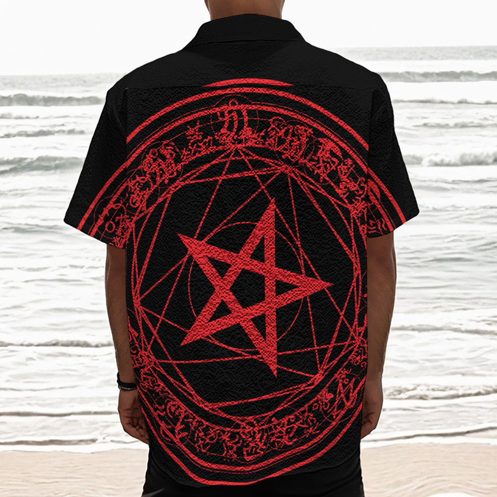 Magic Pentagram Symbol Print Textured Short Sleeve Shirt
