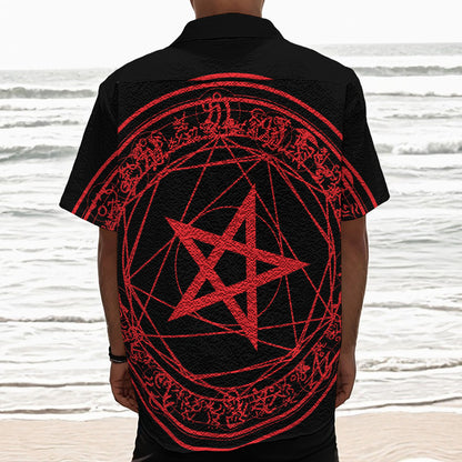 Magic Pentagram Symbol Print Textured Short Sleeve Shirt