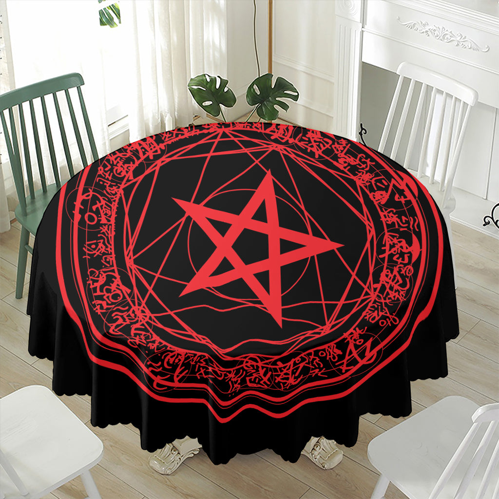 Magic Pentagram Symbol Print Waterproof Round Tablecloth