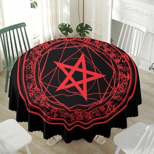 Magic Pentagram Symbol Print Waterproof Round Tablecloth
