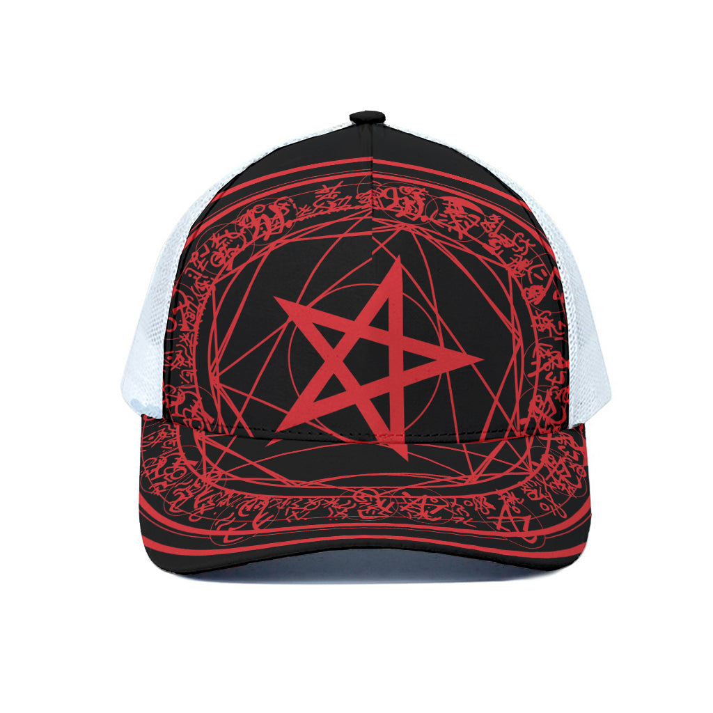 Magic Pentagram Symbol Print White Mesh Trucker Cap