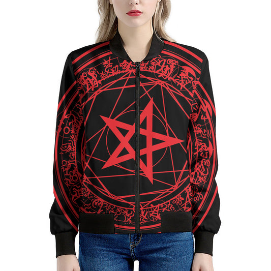 Magic Pentagram Symbol Print Women's Bomber Jacket