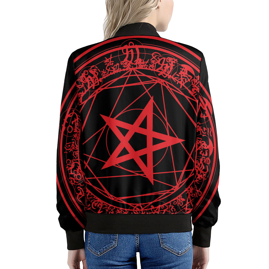 Magic Pentagram Symbol Print Women's Bomber Jacket