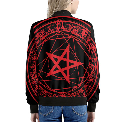Magic Pentagram Symbol Print Women's Bomber Jacket