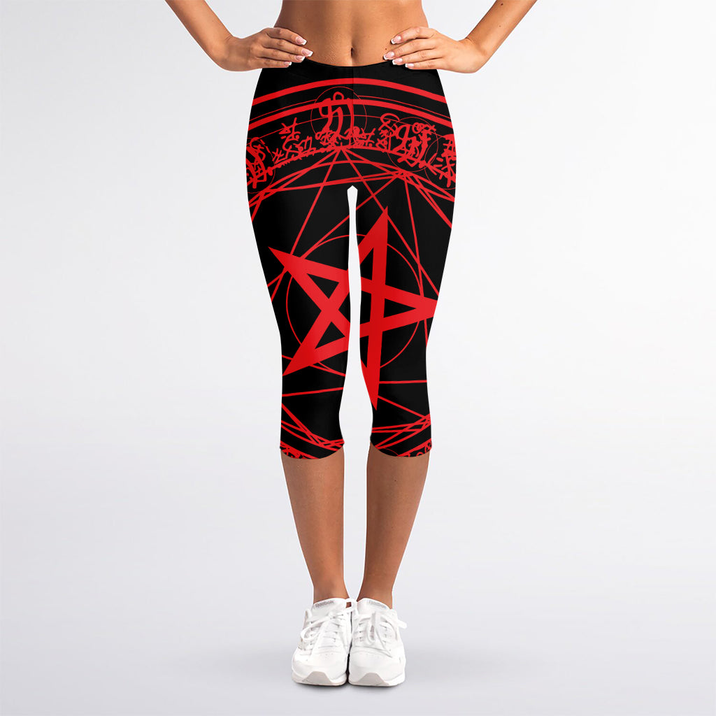 Magic Pentagram Symbol Print Women's Capri Leggings