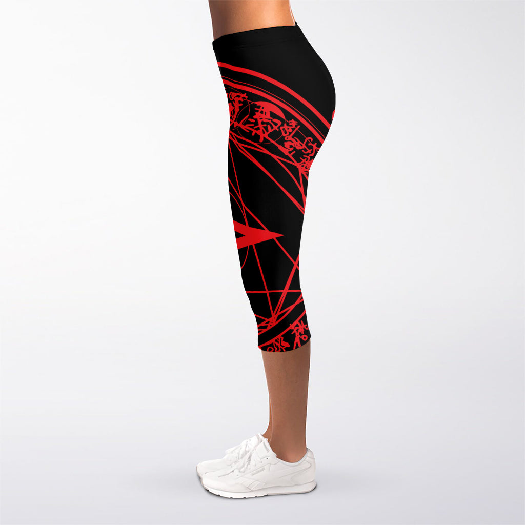 Magic Pentagram Symbol Print Women's Capri Leggings