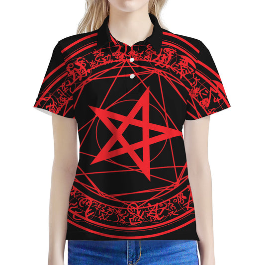 Magic Pentagram Symbol Print Women's Polo Shirt