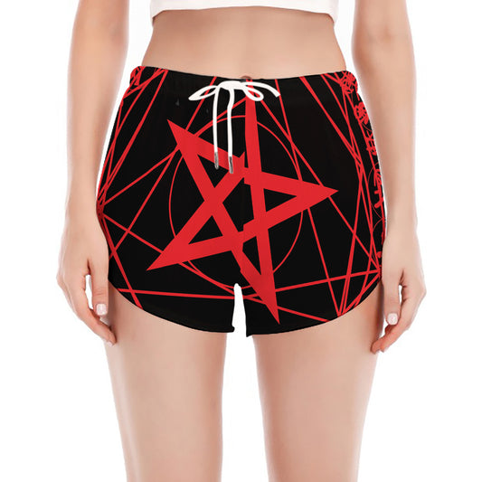 Magic Pentagram Symbol Print Women's Split Running Shorts