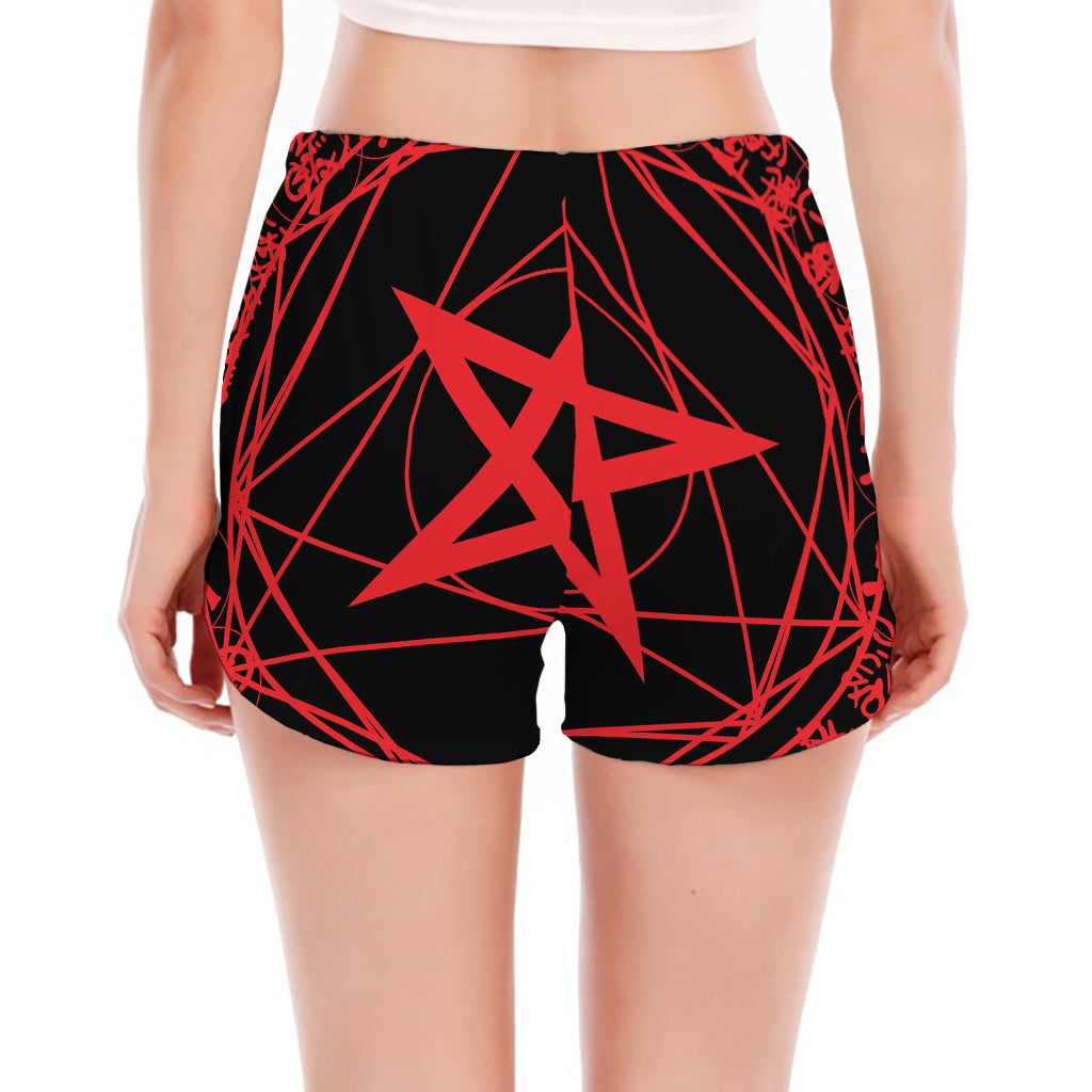 Magic Pentagram Symbol Print Women's Split Running Shorts