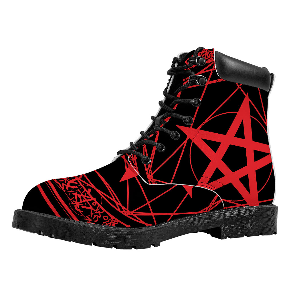 Magic Pentagram Symbol Print Work Boots