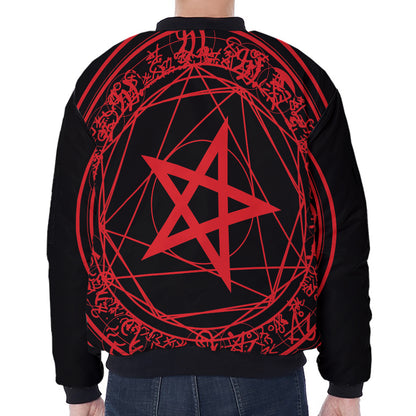Magic Pentagram Symbol Print Zip Sleeve Bomber Jacket