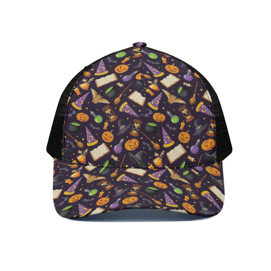 Magic Wizard Pattern Print Black Mesh Trucker Cap