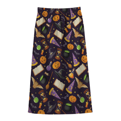 Magic Wizard Pattern Print Cotton Front Slit Maxi Skirt