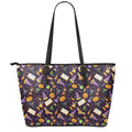 Magic Wizard Pattern Print Leather Tote Bag With Zipper