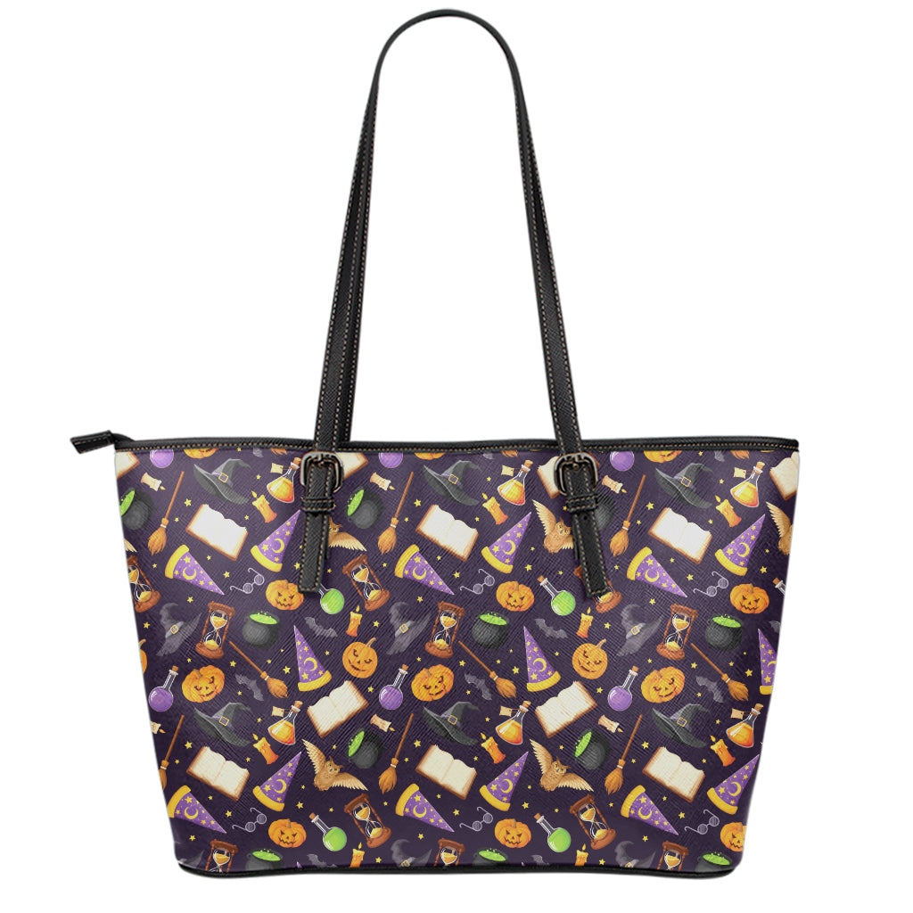 Magic Wizard Pattern Print Leather Tote Bag