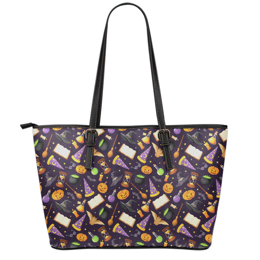 Magic Wizard Pattern Print Leather Tote Bag