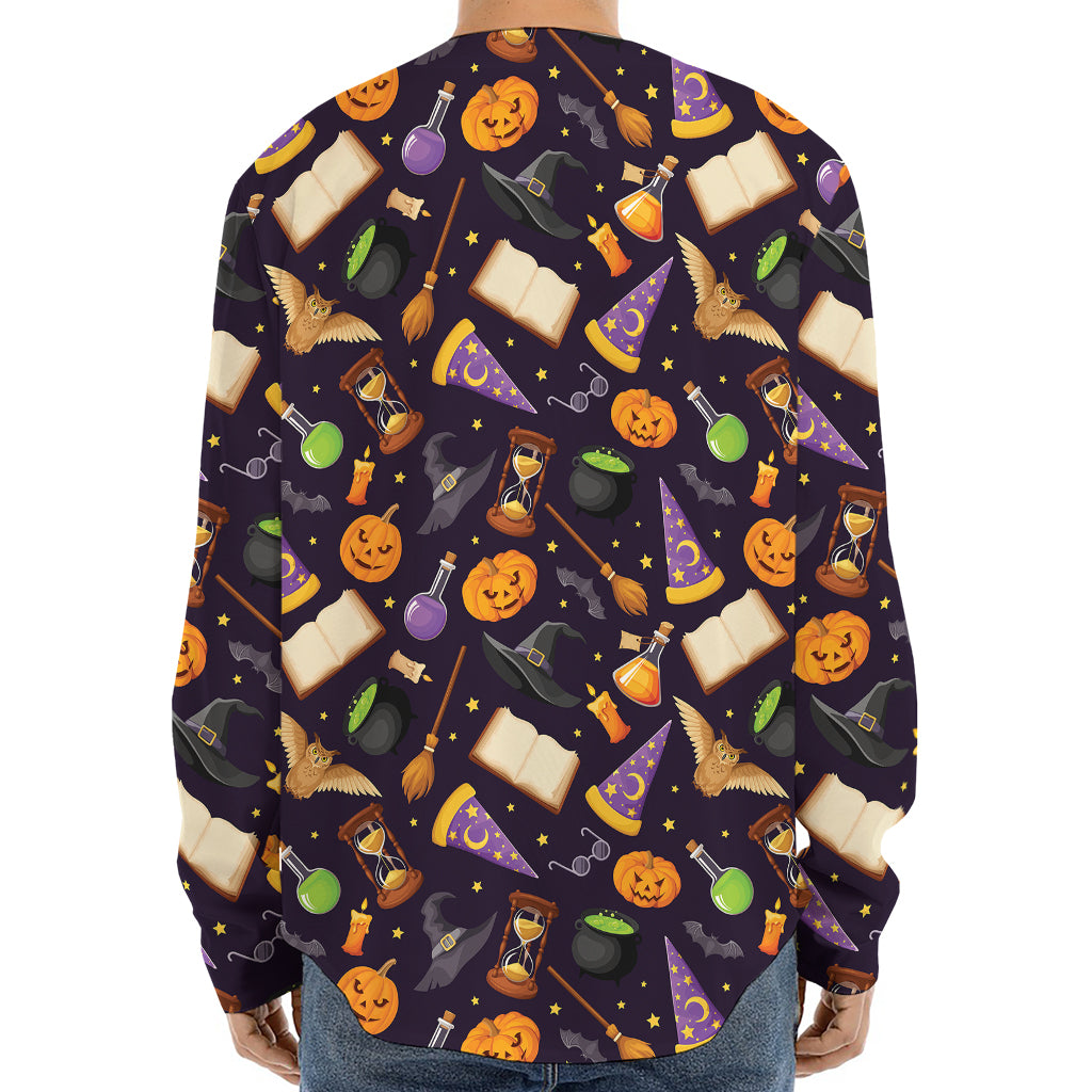 Magic Wizard Pattern Print Long Sleeve Baseball Jersey