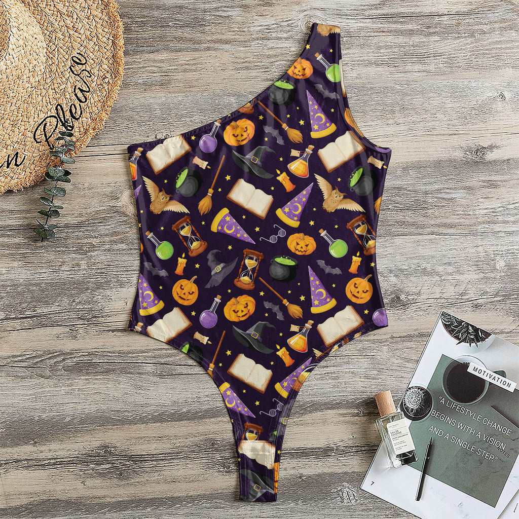 Magic Wizard Pattern Print One Shoulder Bodysuit