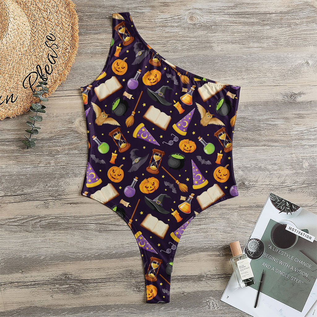 Magic Wizard Pattern Print One Shoulder Bodysuit