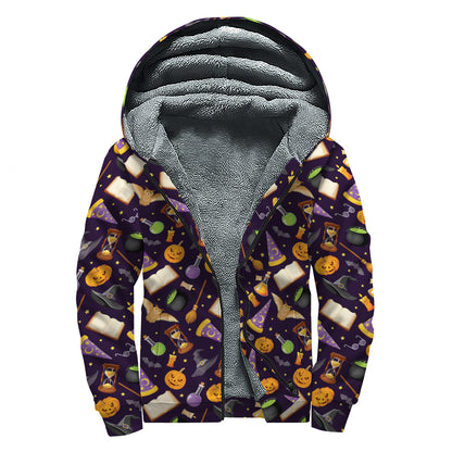 Magic Wizard Pattern Print Sherpa Lined Zip Up Hoodie